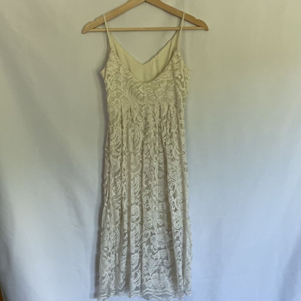 H&M white lace midi dress floral v-neck style comfortable low back summer dress - Picture 7 of 8